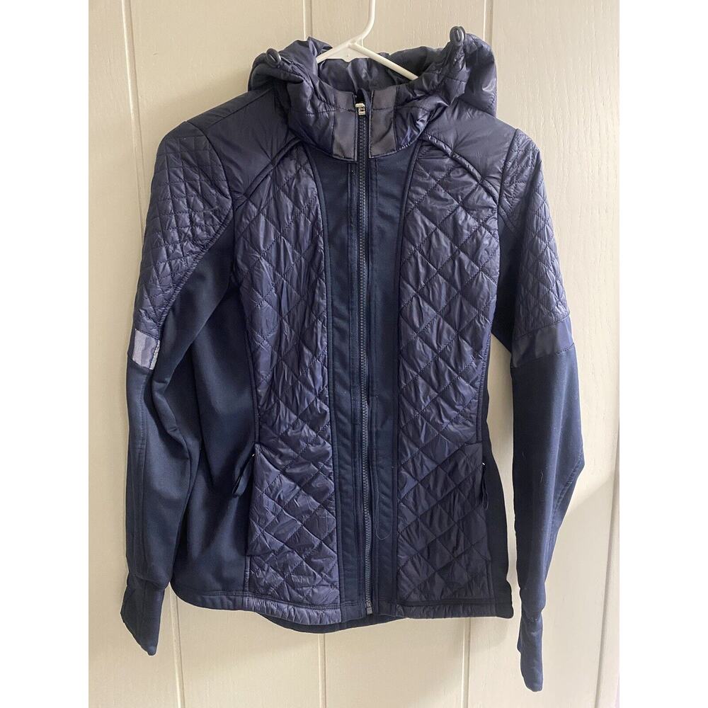 Athleta Womens Jacket XS Blue Quilted Packable Hooded Rock Springs Athletic